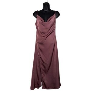 Swoop‎ Neck Mauve Slip Dress Long Evening Wear Lingerie Button Up